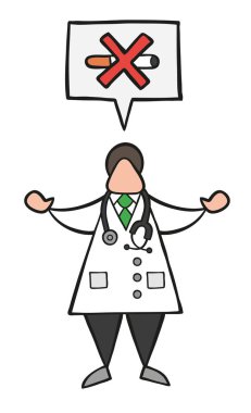Vektör çizim karikatür konuşma balonu ve sigara içmek yasak söyleyerek Doktor adam.