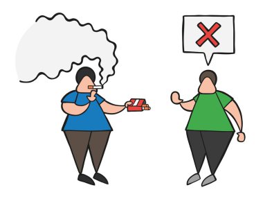 Vektör çizim karikatür adam sigara ve sigara diğer adama sunan karakter ve hayır demez.