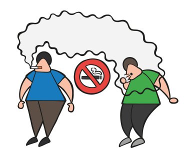 Vektör illüstrasyon karikatür adam karakter Sigara İçilmeyen ve öksürük diğer adam nerede sigara içmek yasaktır.