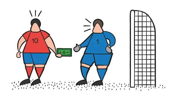 Vektor Illustration Tecknad Fotboll Spelare Man Ger Muta Och Målvakt — Stock vektor