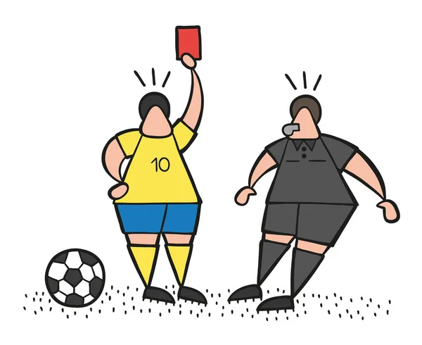Vektor Illustration Cartoon Fußballer Mann Zeigt Dem Schiedsrichter Die Rote — Stockvektor