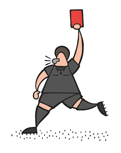 Vector Ilustração Cartoon Árbitro Homem Correndo Mostrando Cartão Vermelho — Vetor de Stock