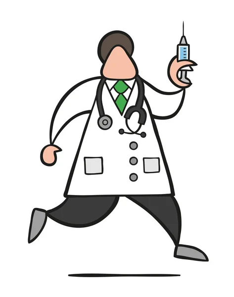 Ilustración Vectorial Hombre Médico Dibujos Animados Con Estetoscopio Funcionamiento Sosteniendo — Vector de stock