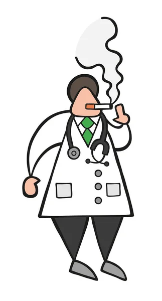 Ilustración Vectorial Médico Dibujos Animados Hombre Pie Fumar Cigarrillo — Archivo Imágenes Vectoriales
