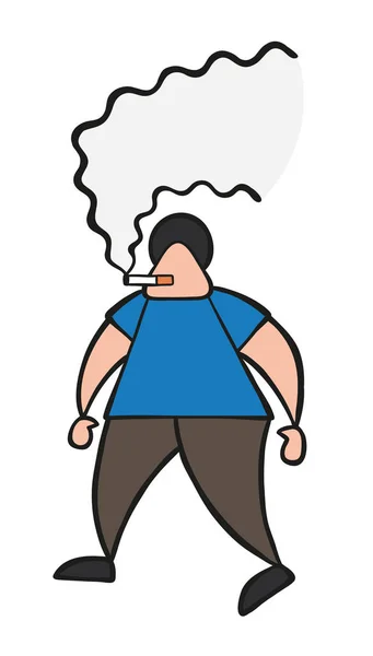 Vektör Çizim Karikatür Insan Karakter Yürüme Sigara Çilmeyen — Stok Vektör