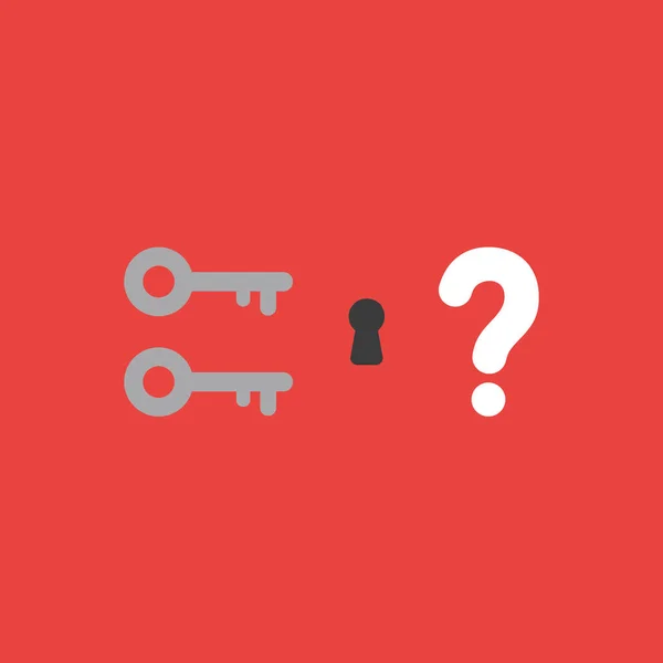 つのキー 鍵穴と赤の背景に疑問符のフラット ベクトル アイコン コンセプト — ストックベクタ