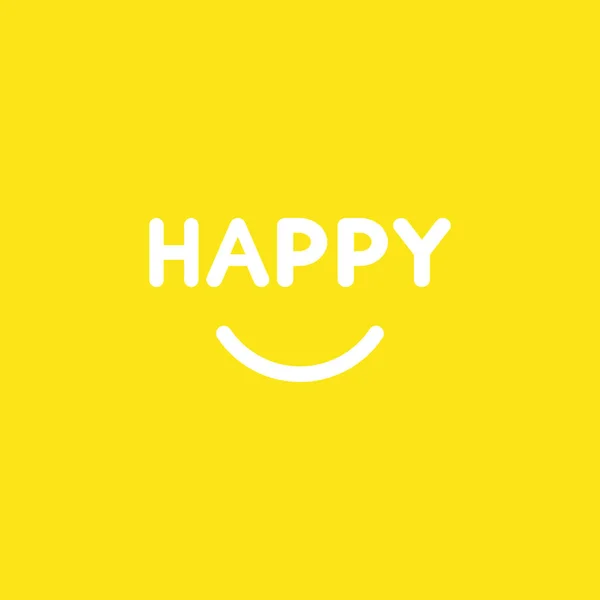 Flat Vector Icon Concept Happy Word Smiling Mouth Yellow Background — Stock Vector