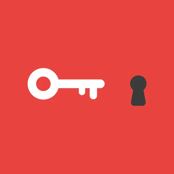 Flat Vector Icon Concept Key Keyhole Red Background — Stock Vector