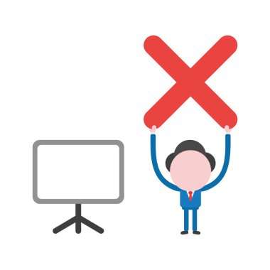 Vektör çizim işadamı karakter kırmızı x işareti boş sunu grafik ile gidiyor.