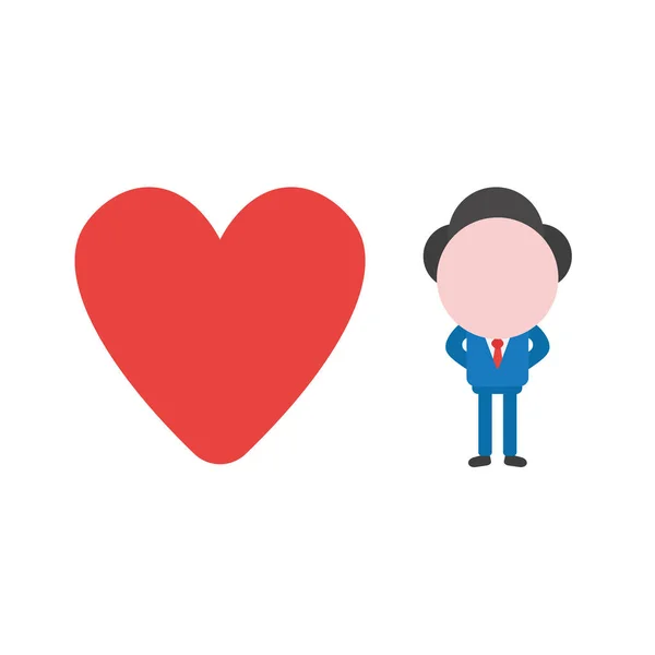 Ilustración Vectorial Personaje Hombre Negocios Con Icono Corazón Rojo — Vector de stock