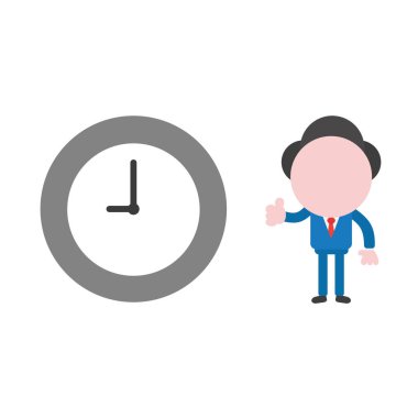 Vektör çizim işadamı karakter el başparmak yukarıya ile saat saat simgesi.