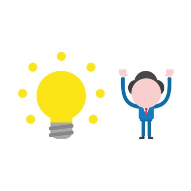 Vektör çizim işadamı karakter ile parlak sarı ampul.