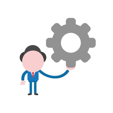 Vektör çizim işadamı karakter gri dişli holding.