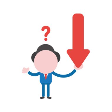 Vektör çizim kırmızı ok aşağı hareket tutan işadamı karakter karıştı.