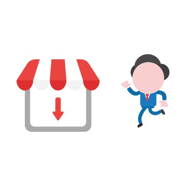 Ok aşağı hareket ile dükkanı markete vektör çizim işadamı karakter.