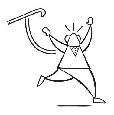 Vektör çizim karikatür bastonunu atma ve çalışan ihtiyar.