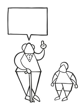 Vektör çizim karikatür torununa konuşuyor ve danışmanlık ihtiyar baston ile.