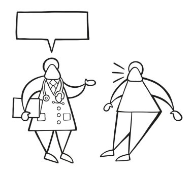 Klasör tutarak ve onun hasta boş konuşma balonu ve oatient ile konuşman sürpriz vektör çizim karikatür Doktor adam.