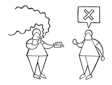 Vektör çizim karikatür adam sigara ve sigara diğer adama sunan karakter ve hayır demez.