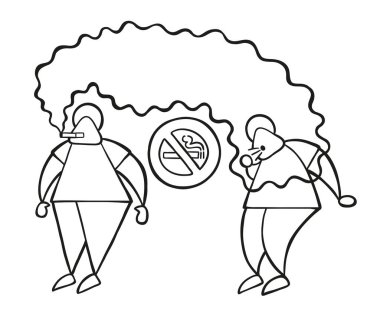 Vektör illüstrasyon karikatür adam karakter Sigara İçilmeyen ve öksürük diğer adam nerede sigara içmek yasaktır.