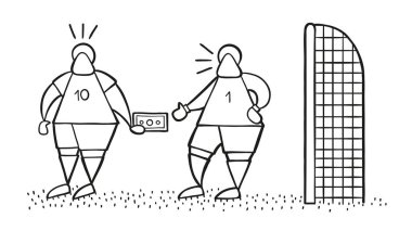 Vektör çizim karikatür futbol oyuncu adam rüşvet ve para alarak kaleci.