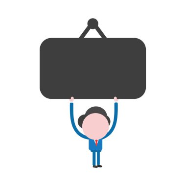 Vektör çizim işadamı karakter siyah boş asılı kaydolun holding.