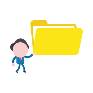 Vektör çizim işadamı karakter yürüyüş ve açık dosya klasörü holding.