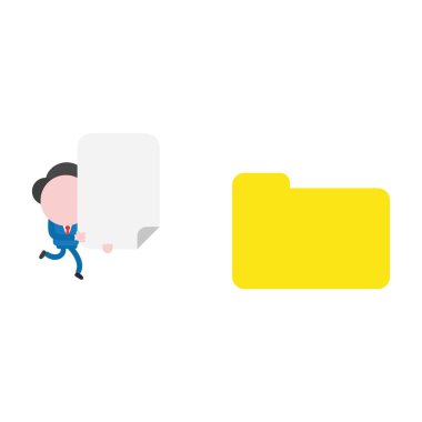 Çalışan ve boş kağıt taşıyan vektör çizim işadamı karakter dosya klasörü kapalı.