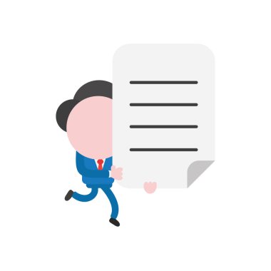 Çalışan ve yazılı kağıt taşıyan vektör çizim işadamı karakter.