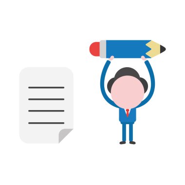 Vektör illüstrasyon iş adamı karakter yazılı kağıt kalemle gidiyor.