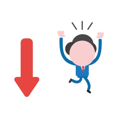 Ok aşağı hareket uzak çalışan vektör çizim işadamı karakter.