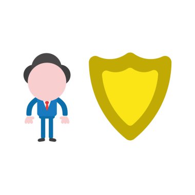 Vektör çizim işadamı karakter ile güvenlik kalkan.