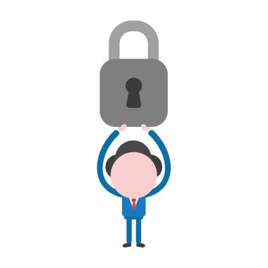 Vektör çizim işadamı karakter kadar kapalı asma kilit tutan.