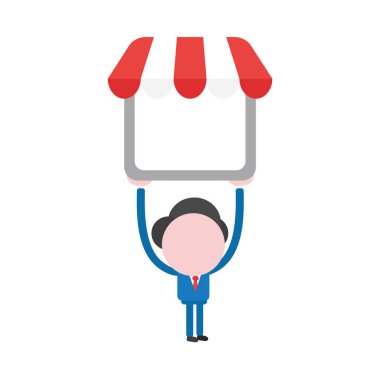 Vektör çizim işadamı karakter Dükkanı dükkanını holding.