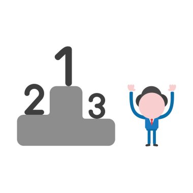 Vektör çizim işadamı karakter ile birinci, ikinci ve üçüncü kazanan podyum üzerinde yerleştirir.