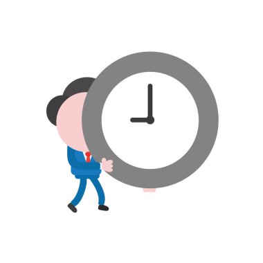 Yürüyüş ve saat zaman tutarak vektör çizim işadamı karakter.