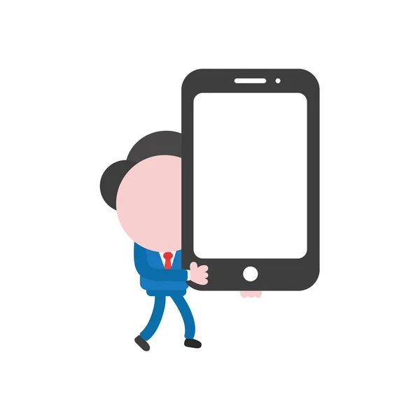 Vektor Illustration Geschäftsmann Charakter Gehen Und Halten Smartphone — Stockvektor