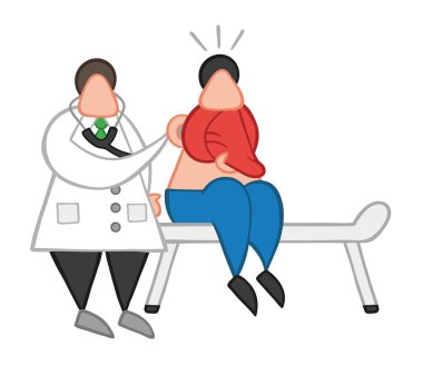 Vektör çizim karikatür Doktor adam dinleme hastanın stetoskop ile geri.