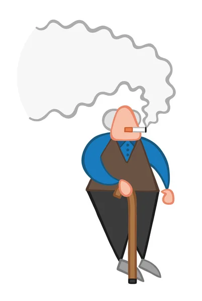 Vetor Ilustração Desenho Animado Velho Homem Com Bengala Madeira Fumar —  Vetores de Stock