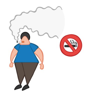 Vektör illüstrasyon karikatür adam karakter duman Sigara İçilmeyen yok yanında.