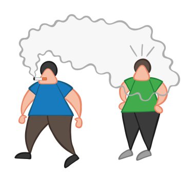 Vektör çizim karikatür insan karakter yürüme ve diğer adam duman sigara ile rahatsız mı.