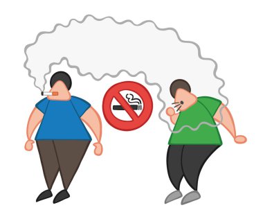 Vektör illüstrasyon karikatür adam karakter Sigara İçilmeyen ve öksürük diğer adam nerede sigara içmek yasaktır.