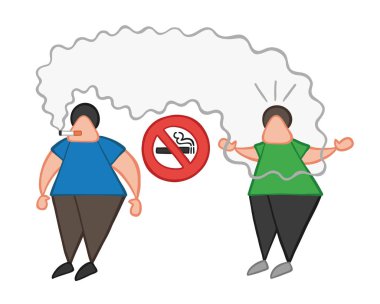 Vektör çizim karikatür adam karakter duman Sigara nerede sigara içmek yasaktır ve diğer adam kızgın.