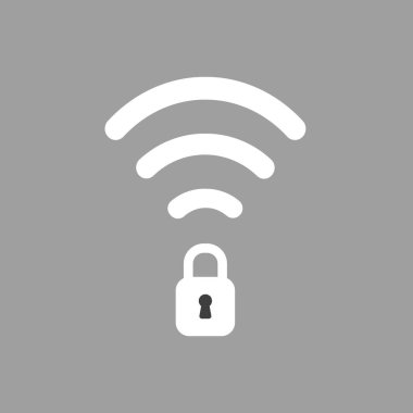 Düz vektör simgesi gri arka plan üzerinde kapalı asma kilit simgesiyle kablosuz wifi kavramı.