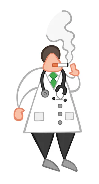 Векторні Ілюстрації Мультфільм Лікар Стоїть Курить Сигарету — стоковий вектор