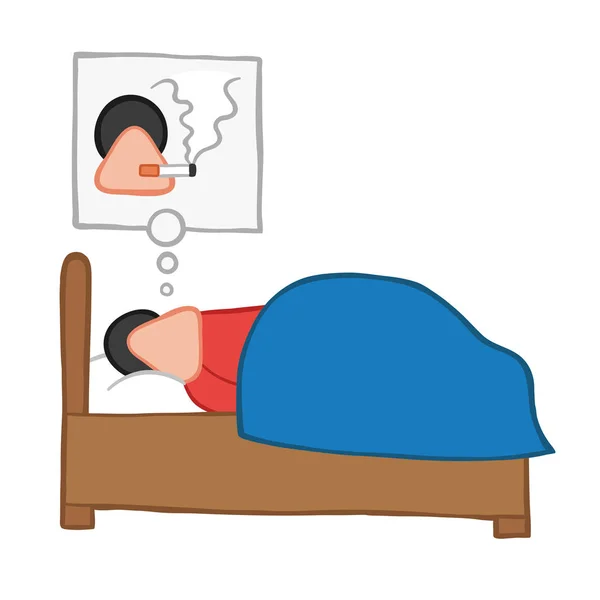 Vector Illustration Cartoon Man Character Sleeping Smoking Cigarette His Dream — Stock Vector
