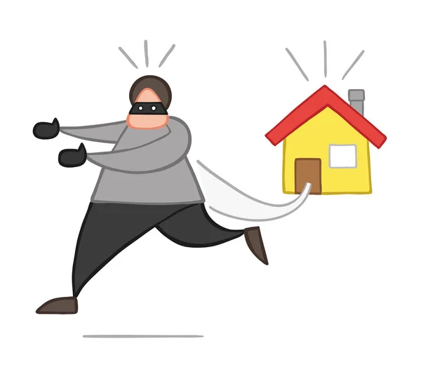 Vector Illustration Cartoon Thief Man Face Masked Running Away House — Stock Vector