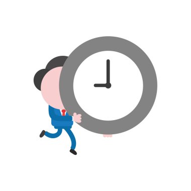 Çalışan ve saat zaman taşıyan vektör çizim işadamı karakter.