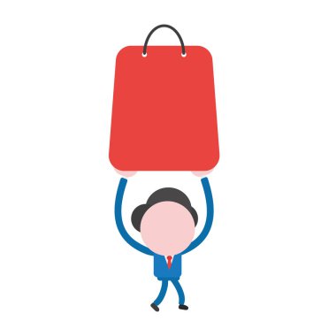 Vektör çizim işadamı karakter yürüyüş ve alışveriş çanta kadar holding.