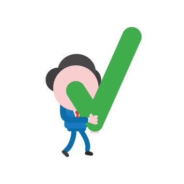 Yürüyüş ve onay işareti tutarak vektör çizim işadamı karakter.